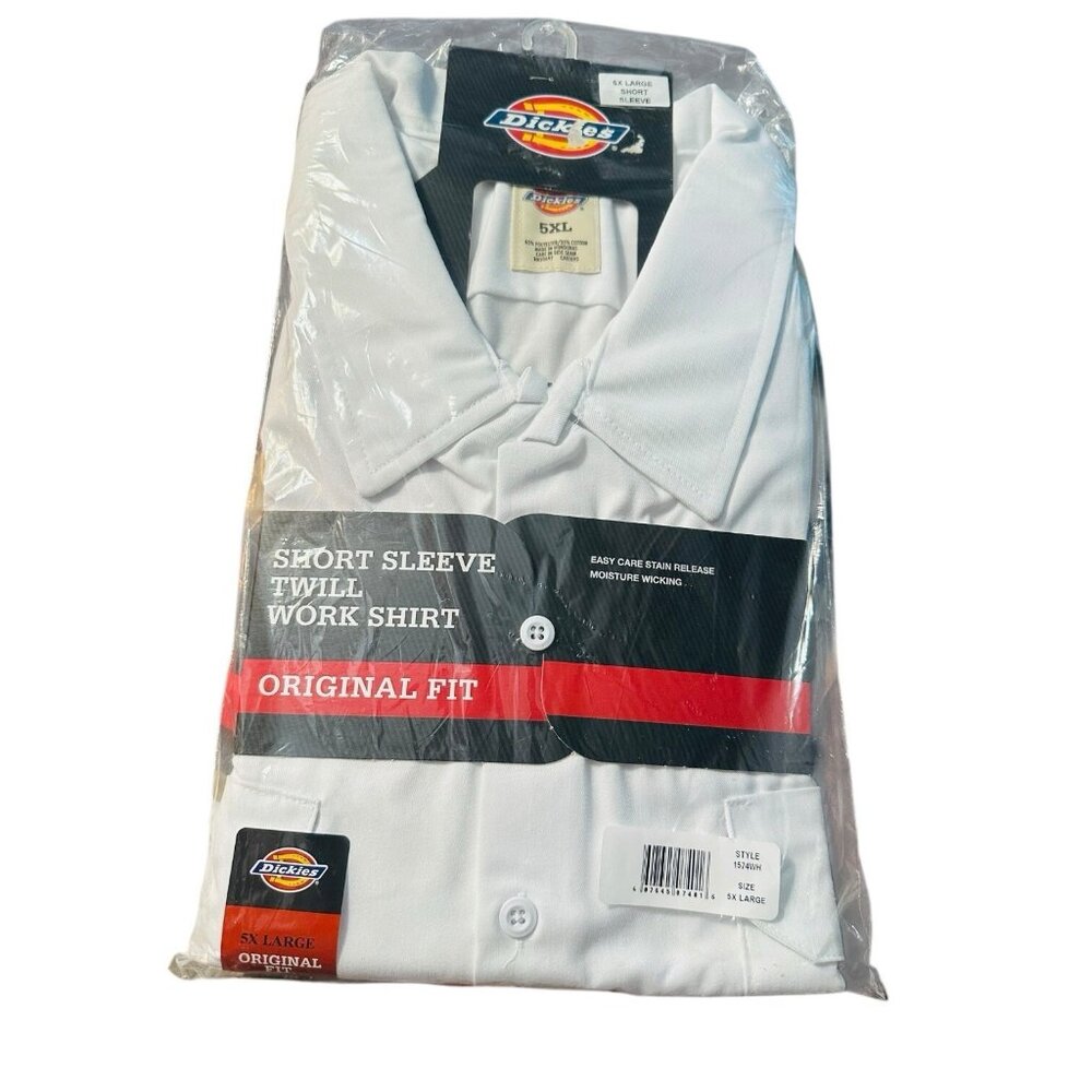 Dickies Mens Short-sleeve Work Shirt White 5X-Large Big Button Up Collared